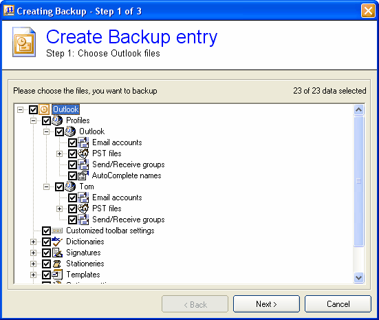 Screenshot of Backup Outlook