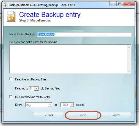 Add additional information to the Outlook backup file